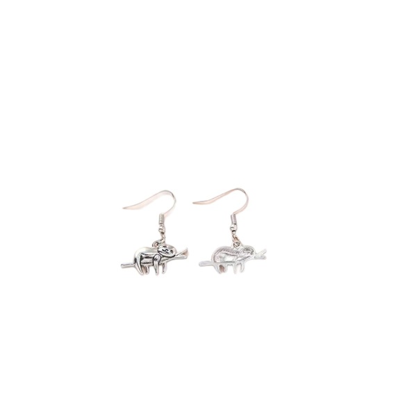 Silver Laying Down Sloth Silver Drop Earrings - Picture 6 of 7